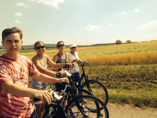 Biking south in the rolling farmlands we biked through four towns